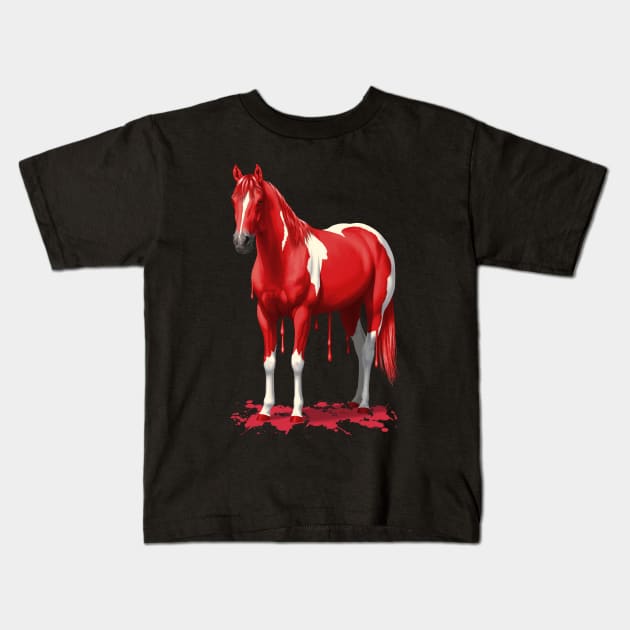 Funny Red Pinto Dripping Wet Paint Horse Kids T-Shirt by csforest